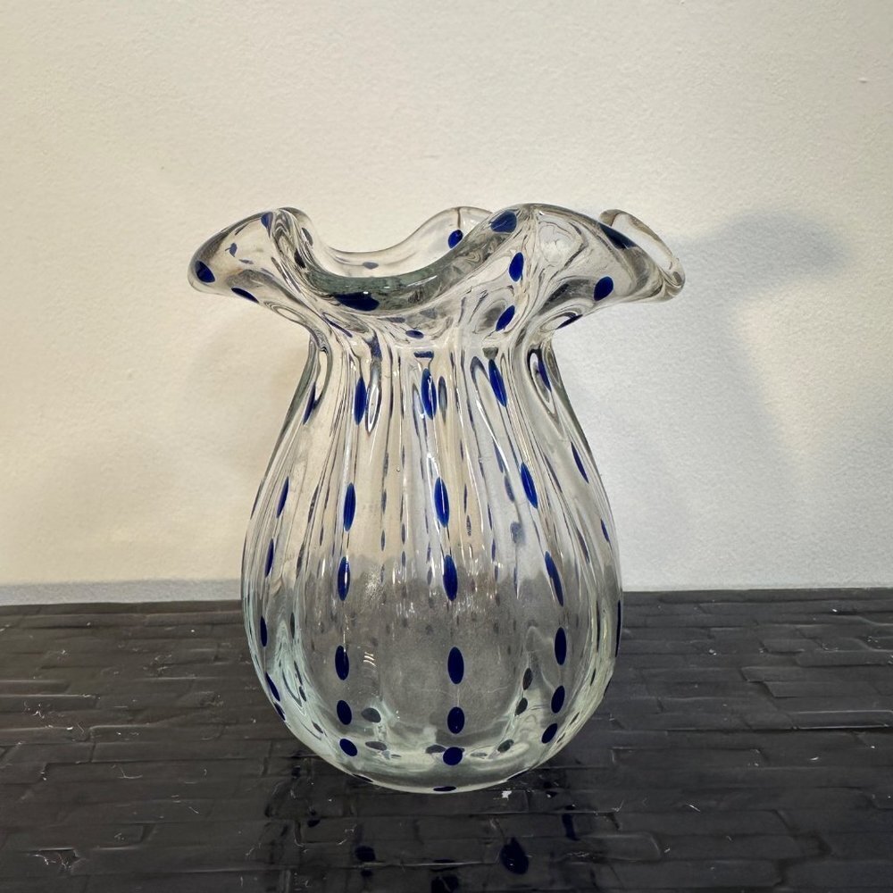 Vintage‎ MCM Hand Blown Spotted Clear Bud Vase Mid Century Glass